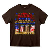 Chocolate Brown getting star spangled hammered Heavy Core Tee - NancyCooperArtShop