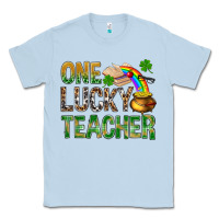Dusty Blue One Lucky Teacher St. Patricks Classic Tee - BundleAndBundleShop