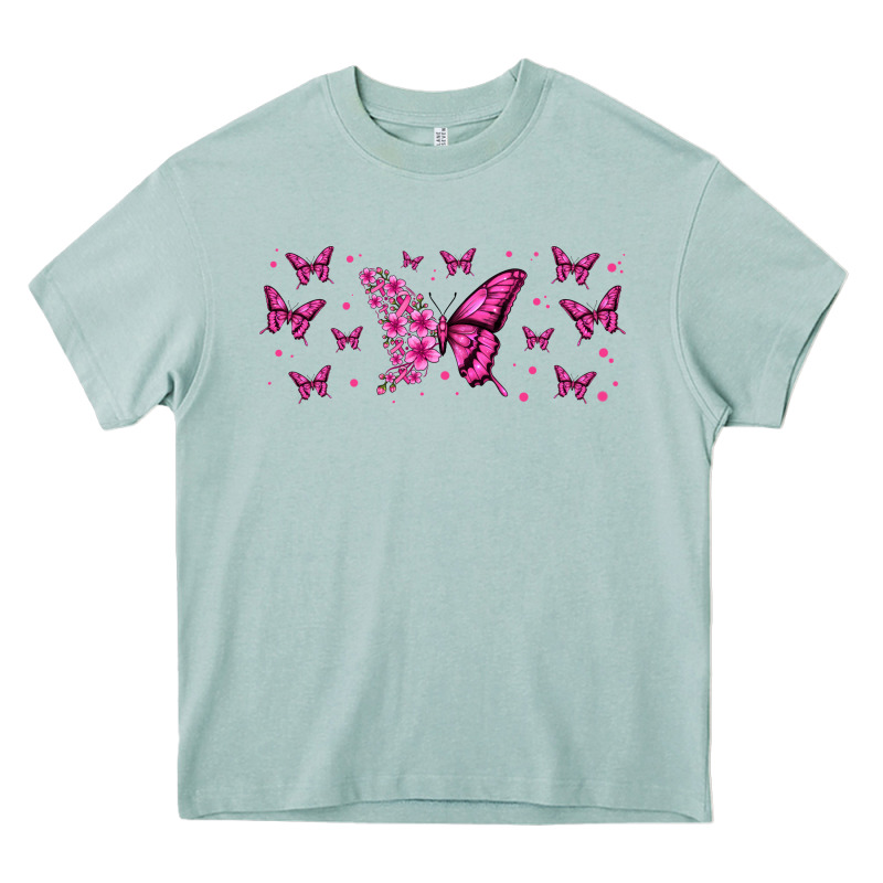 Floral Breast Cancer Butterfly Heavy Core Tee by Jasminsmagicworld | Teevron