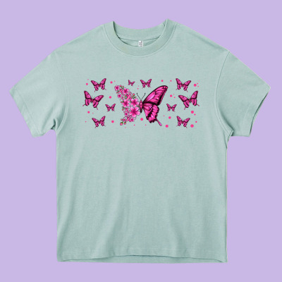 Floral Breast Cancer Butterfly Heavy Core Tee Designed By Jasminsmagicworld