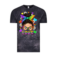 Cloud Black LGBTQ+ Messy Bun Mum Love With Hearts Vintage Tee - BundleAndBundleShop