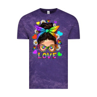 Cloud Purple LGBTQ+ Messy Bun Mum Love With Hearts Vintage Tee - BundleAndBundleShop