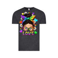 Vintage Black LGBTQ+ Messy Bun Mum Love With Hearts Vintage Tee - BundleAndBundleShop