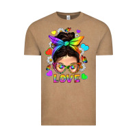 Vintage Coffee LGBTQ+ Messy Bun Mum Love With Hearts Vintage Tee - BundleAndBundleShop