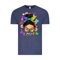 Vintage Denim LGBTQ+ Messy Bun Mum Love With Hearts Vintage Tee - BundleAndBundleShop