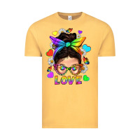 Vintage Mustard LGBTQ+ Messy Bun Mum Love With Hearts Vintage Tee - BundleAndBundleShop