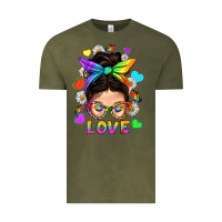 Vintage Olive LGBTQ+ Messy Bun Mum Love With Hearts Vintage Tee - BundleAndBundleShop