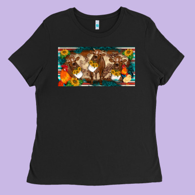Western Cow Cockerel Chick  Serape Leopard Sunflowers License Plate Te Ladies Tee Designed By Barkaloodesign
