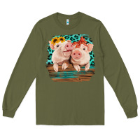 Army Green Cute Couple Pigs Long Sleeve Tee - Bettercallsaul