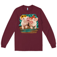 Burgundy Cute Couple Pigs Long Sleeve Tee - Bettercallsaul
