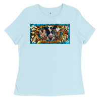 Baby Blue western cow turquoise’s white flowers license plate template Ladies Tee - BarkalooDesign