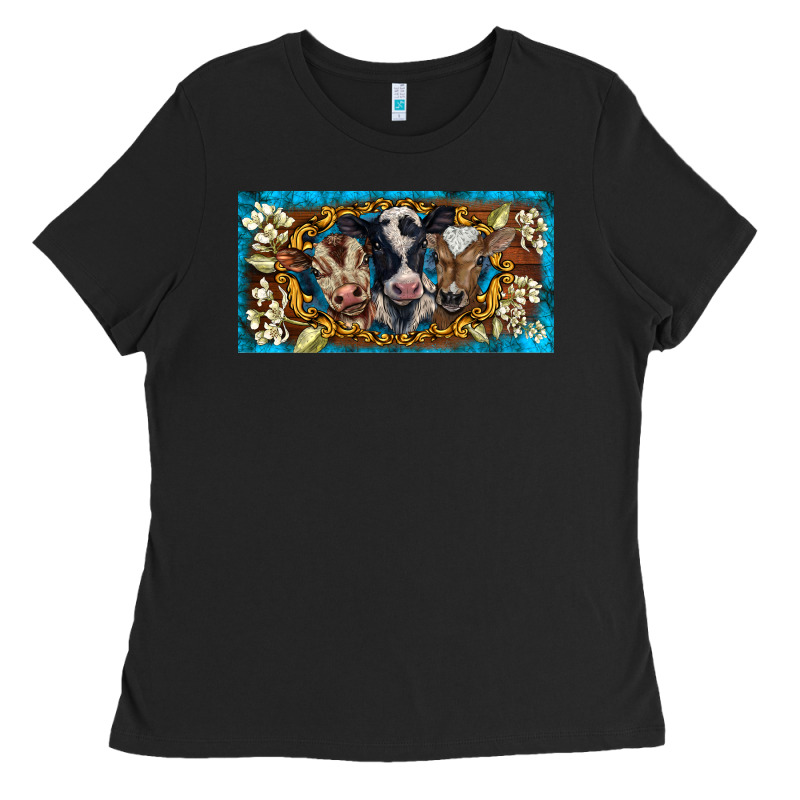 Western Cow Turquoise’s White Flowers License Plate Template Ladies Tee by BarkalooDesign | Teevron