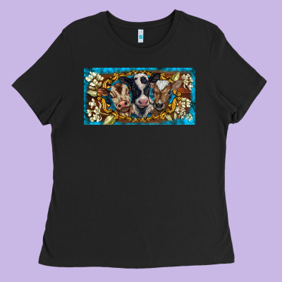 Western Cow Turquoise’s White Flowers License Plate Template Ladies Tee Designed By Barkaloodesign