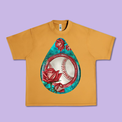 Baseball And Western Roses Teardrop  7 Urban Heavy Tee Designed By Bundleandbundleshop