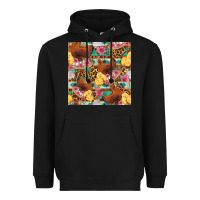 Black chicken and chicks with flowers seamless pattern Heavyweight Hoodie - FaDigitalArtStudio