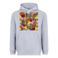 Heather Grey chicken and chicks with flowers seamless pattern Heavyweight Hoodie - FaDigitalArtStudio