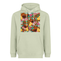 Matcha chicken and chicks with flowers seamless pattern Heavyweight Hoodie - FaDigitalArtStudio
