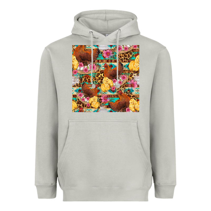 Chicken And Chicks With Flowers Seamless Pattern Heavyweight Hoodie by FaDigitalArtStudio | Teevron