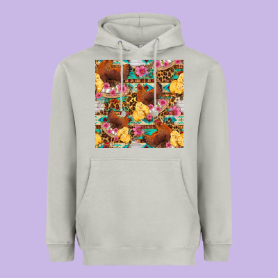 Chicken And Chicks With Flowers Seamless Pattern Heavyweight Hoodie Designed By Fadigitalartstudio