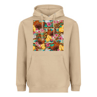 Mushroom chicken and chicks with flowers seamless pattern Heavyweight Hoodie - FaDigitalArtStudio