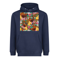Navy chicken and chicks with flowers seamless pattern Heavyweight Hoodie - FaDigitalArtStudio