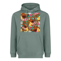 Sage chicken and chicks with flowers seamless pattern Heavyweight Hoodie - FaDigitalArtStudio