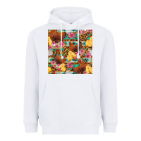 White chicken and chicks with flowers seamless pattern Heavyweight Hoodie - FaDigitalArtStudio