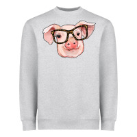 Heather Grey pig with glasses Heavyweight Sweatshirt - RanaPortraitStore