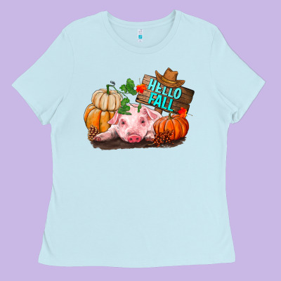 Hello Fall Pig Ladies Tee Designed By Ranaportraitstore