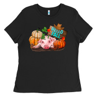 Black Hello fall pig Ladies Tee - RanaPortraitStore