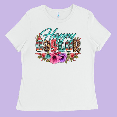 Happy Easter Western Floral Serape Leopard Ladies Tee Designed By Jasminsmagicworld