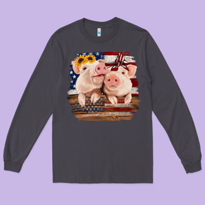 Cute Couple American Pigs Long Sleeve Tee Designed By Bettercallsaul
