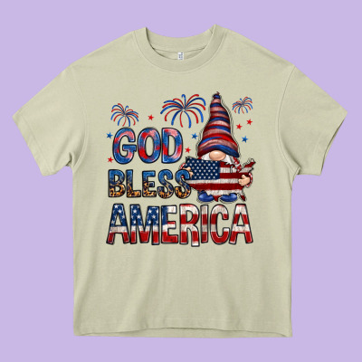 God Bless America Heavy Core Tee Designed By Nancycooperartshop