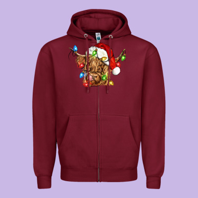 Christmas Heifer Cow Zipper Hoodie Designed By Cowgirlartshop