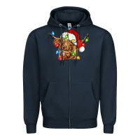 Navy christmas heifer cow Zipper Hoodie - CowGirlArtShop