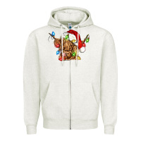 Oatmeal Heather christmas heifer cow Zipper Hoodie - CowGirlArtShop