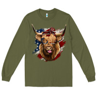 Army Green American Highland Cow Long Sleeve Tee - Bettercallsaul