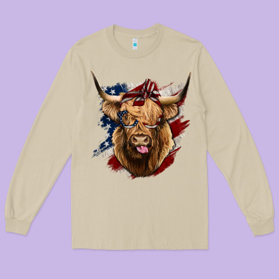 American Highland Cow Long Sleeve Tee Designed By Bettercallsaul