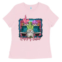 Bubblegum Pink happy easter gnomes farm truck Ladies Tee - Jasminsmagicworld