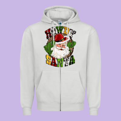 Howdy Santa Western Cactus Christmas Zipper Hoodie Designed By Cowgirlartshop
