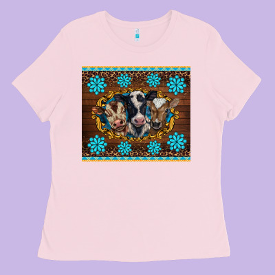 Western Baby Cow Turquoise Gemstones  Leopards Ladies Tee Designed By Barkaloodesign