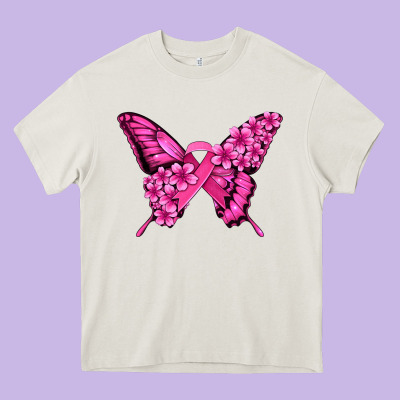 Pink Ribbon Breast Cancer Butterfly Heavy Core Tee Designed By Jasminsmagicworld