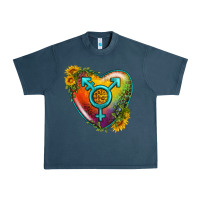 Midnight Navy Lgbtq Heart With Sunflower Urban Heavy Tee - BundleAndBundleShop
