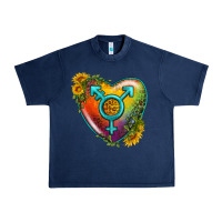 Navy Lgbtq Heart With Sunflower Urban Heavy Tee - BundleAndBundleShop
