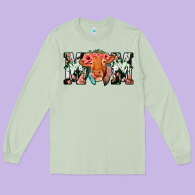 Cowhide Floral Feather Cow Mom Long Sleeve Tee Designed By Bettercallsaul