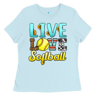 Baby Blue live love softball Ladies Tee - LillyAllenDesigns