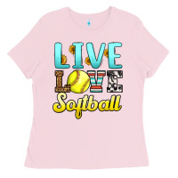 Bubblegum Pink live love softball Ladies Tee - LillyAllenDesigns