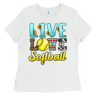 White live love softball Ladies Tee - LillyAllenDesigns