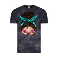 Cloud Black Messy Curly Bun Mom With Leopard Bandana Vintage Tee - BundleAndBundleShop