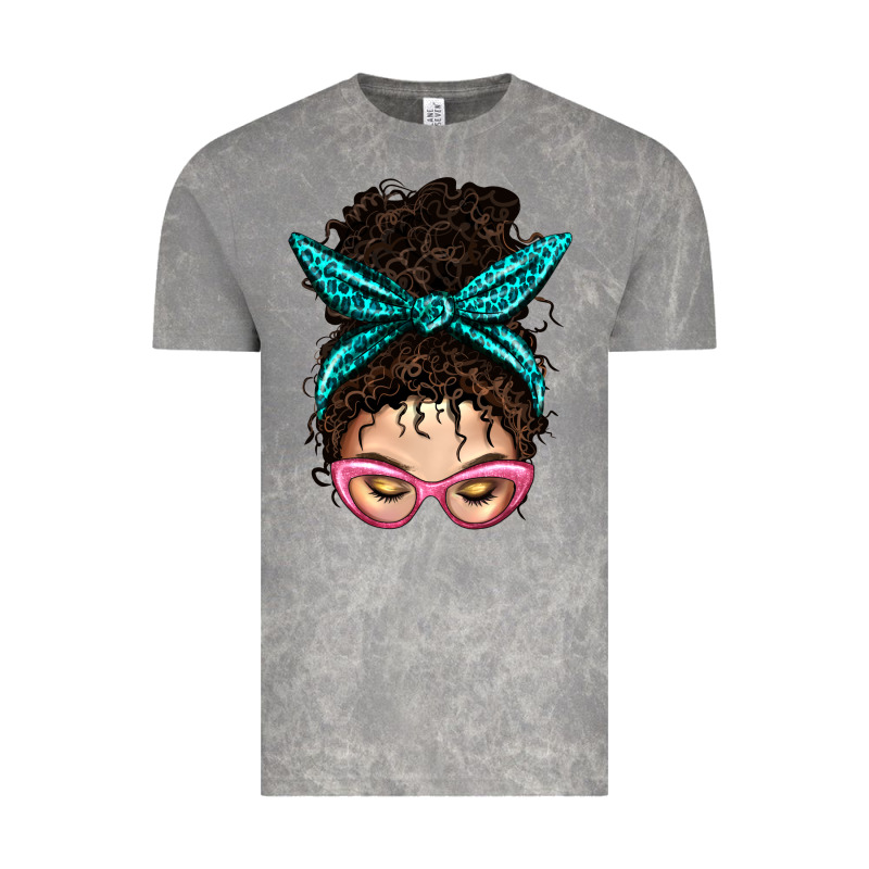 Messy Curly Bun Mom With Leopard Bandana Vintage Tee by BundleAndBundleShop | Teevron